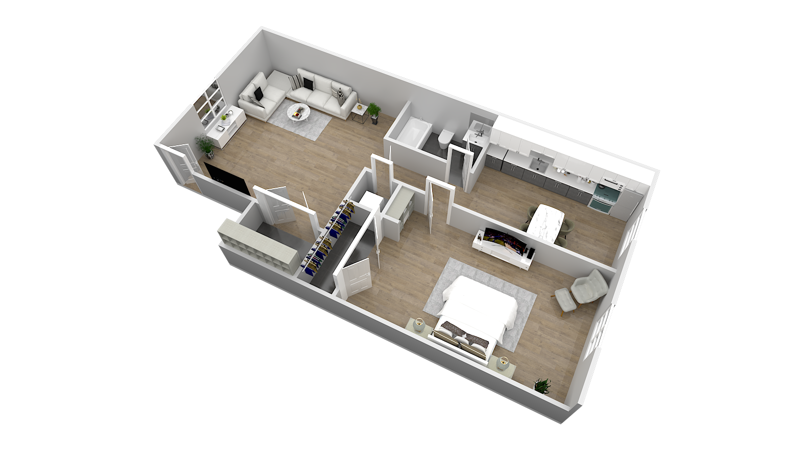 Floor plan for 1 bed, 1 bath, 750 sqft